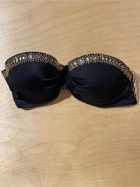 Victoria's Secret Black Strapless Bandeau with Gold Rhinestone Accent 36B (RG)